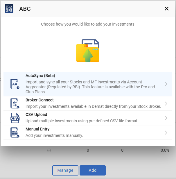 Different ways to add your portfolio in stockedge