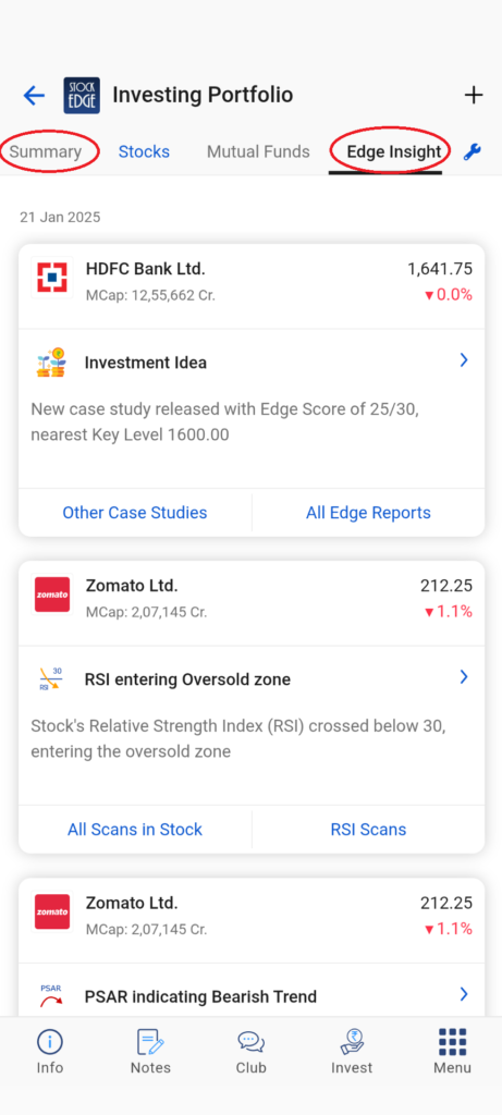 Insights for only the list of stocks in my portfolio