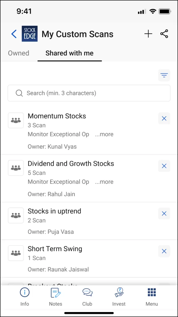 Share and clone scans using stockedge
