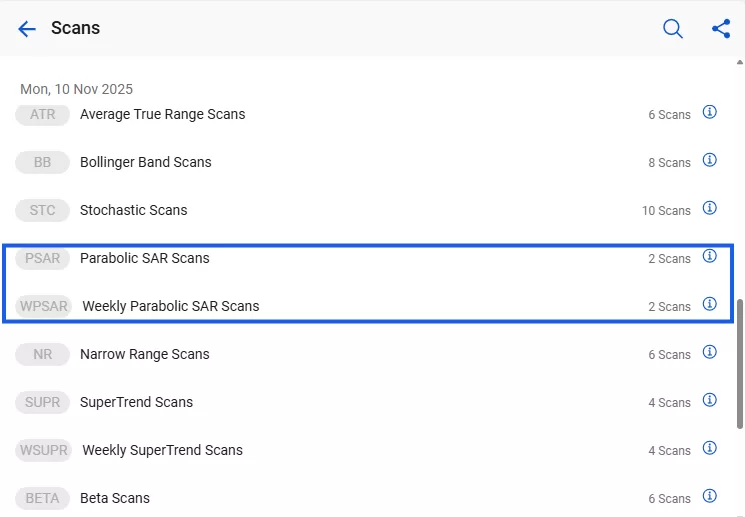 How to use stockedge technical scans 12 Parabolic sar scans by stockedge
