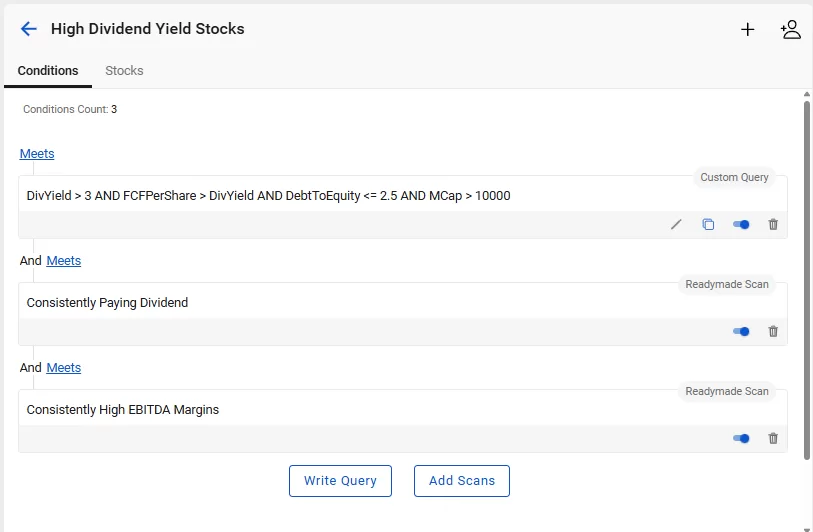 Customize your stock scans for high dividend yield stocks