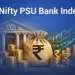 Top stocks in nifty psu bank index 8 Graphic titled "nifty psu bank index" featuring a government bank building illustration alongside a money bag with a rupee symbol, gold coin stacks, and a rising growth chart on a blue background.