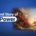 Graphic titled "turnaround story of cg power" featuring the company logo alongside industrial power plants, solar panels, and a rising green growth arrow.