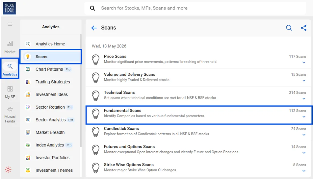 Stockedge scans section