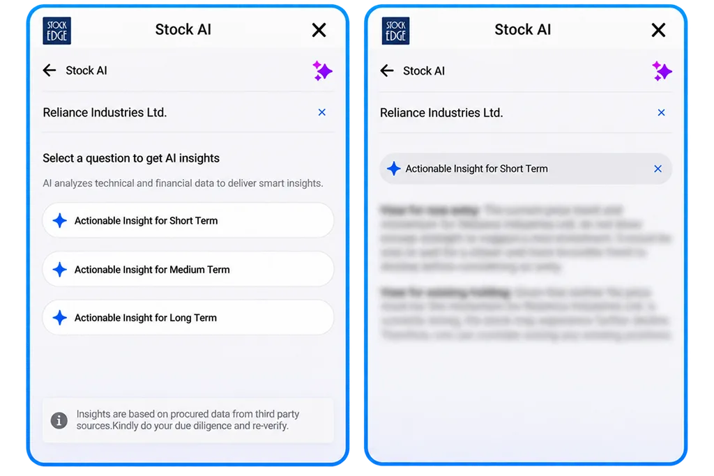 Stock ai question selector and insight output for reliance industries ltd.